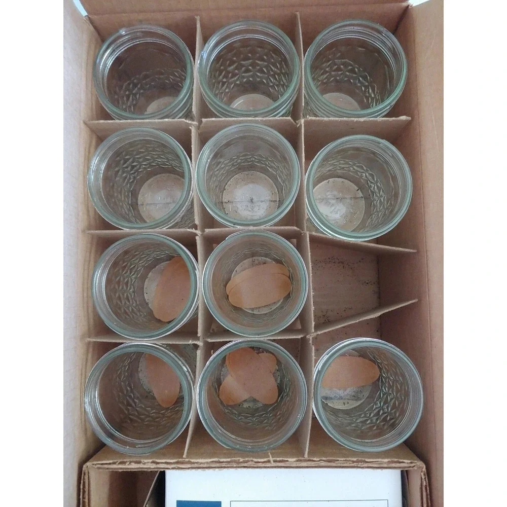 11 Vintage Ball Quilted Crystal Canning Jelly Jars 8 oz. Glass Unused Fruit Lid
